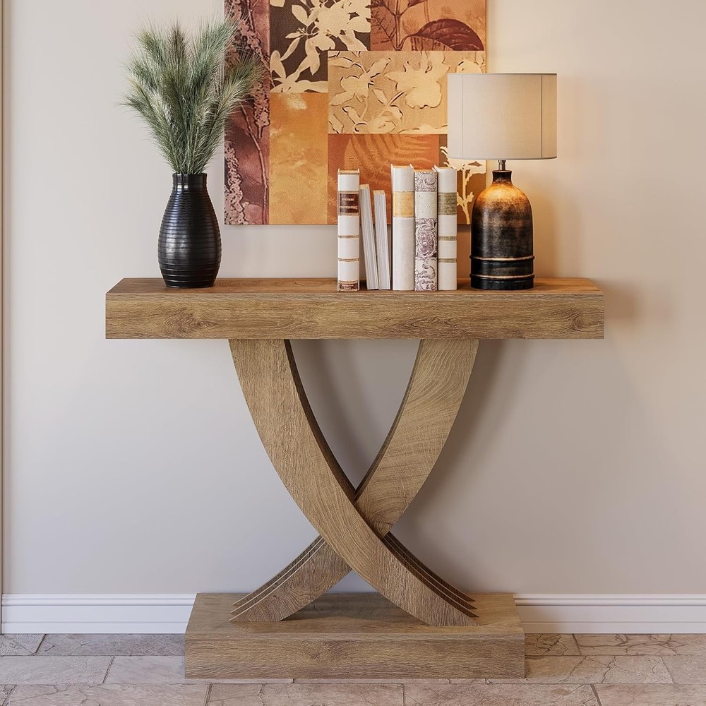 43.3 Inch Farmhouse Entryway Table, Wooden Rectangular Console Table for Hallway