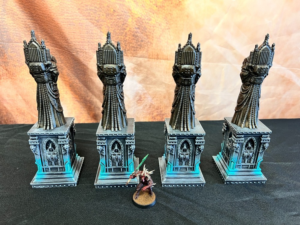 Grimdark Tech Priest Statue Set x4 – Hand Painted PLA Terrain – Gothic Sci-Fi Sc