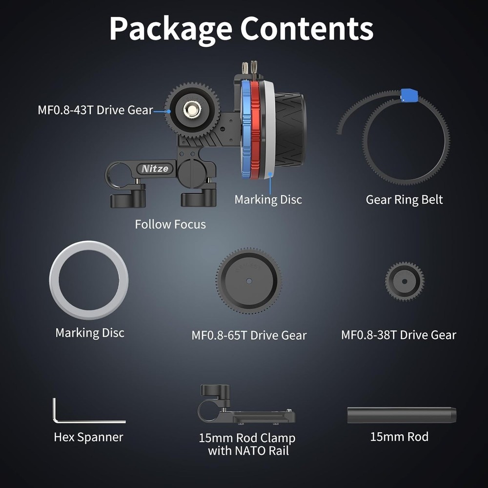 Follow Focus System with Adjustable Angle, 15mm Compatibility and Compact Size
