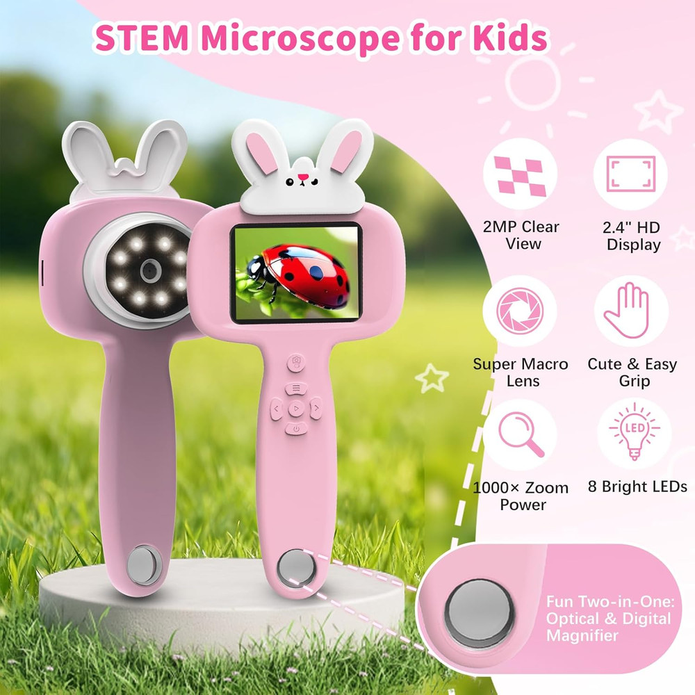 Microscope for Kids, 2.4" Handheld Digital Pocket Microscope, STEM Educational S