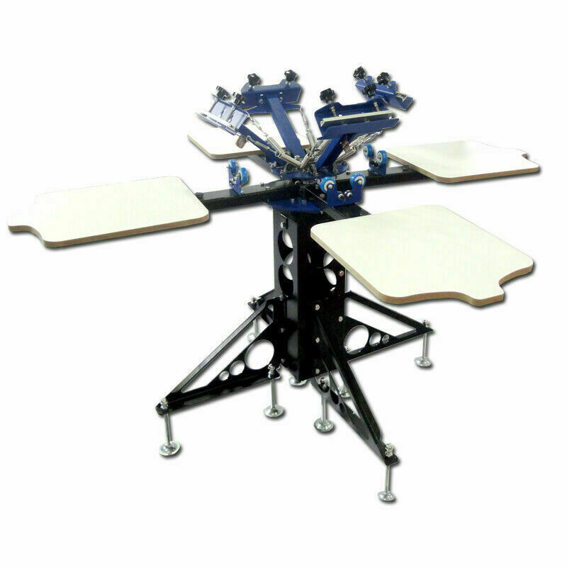 Full Set 3 Color 4 Station Screen Printing Material & Printer Kit Double Rotary