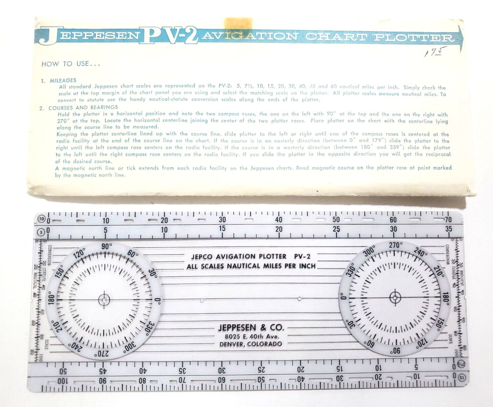 Jeppesen Enroute Plotter PV-2 Scale With Instructions Envelope Denver CO