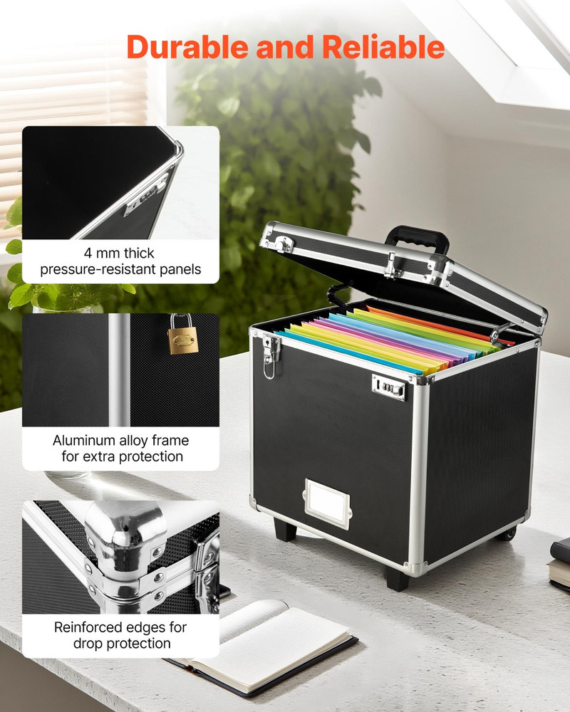 VEVOR Locking Rolling File Storage Box - Mobile Case with Telescoping Handle