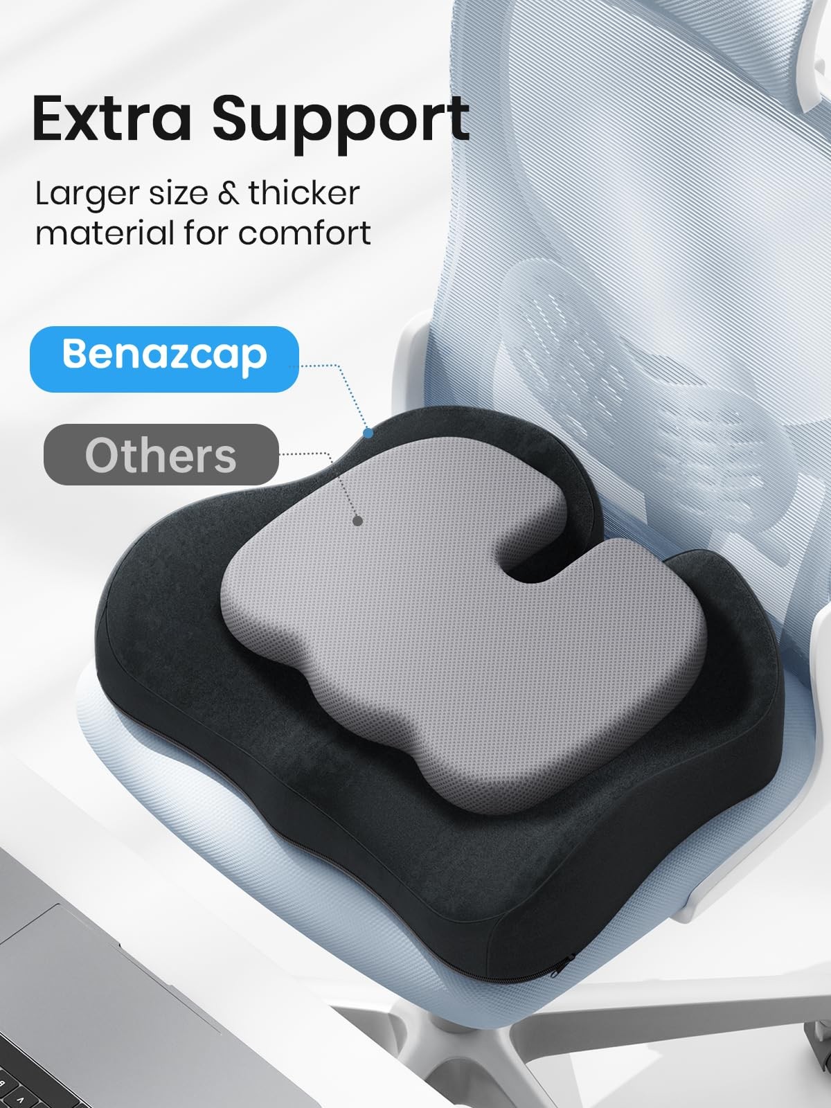 Large Memory Foam Office Chair Cushion Seat Pad, Ergonomic Seat Cushion for S...