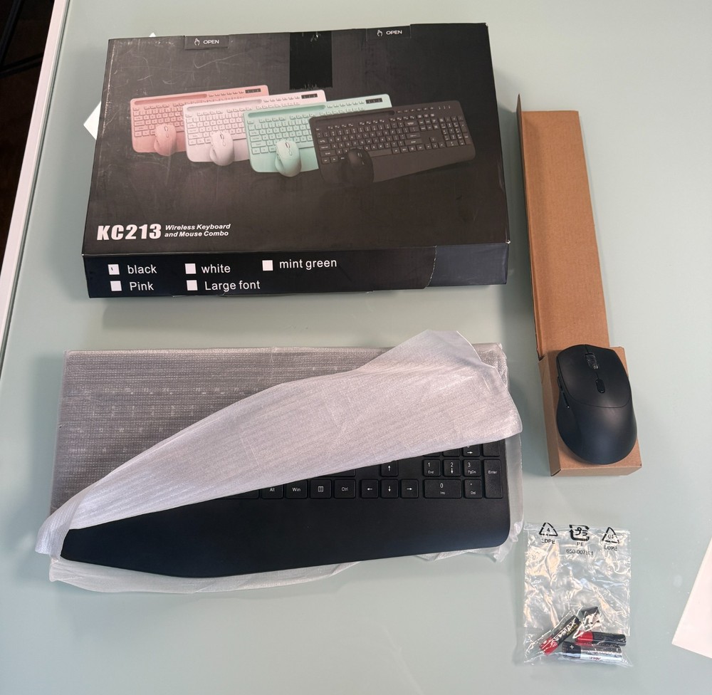 KC213 Wireless Keyboard & Mouse Combo 2.4 GHz Black Open Plug&Play Box Untested