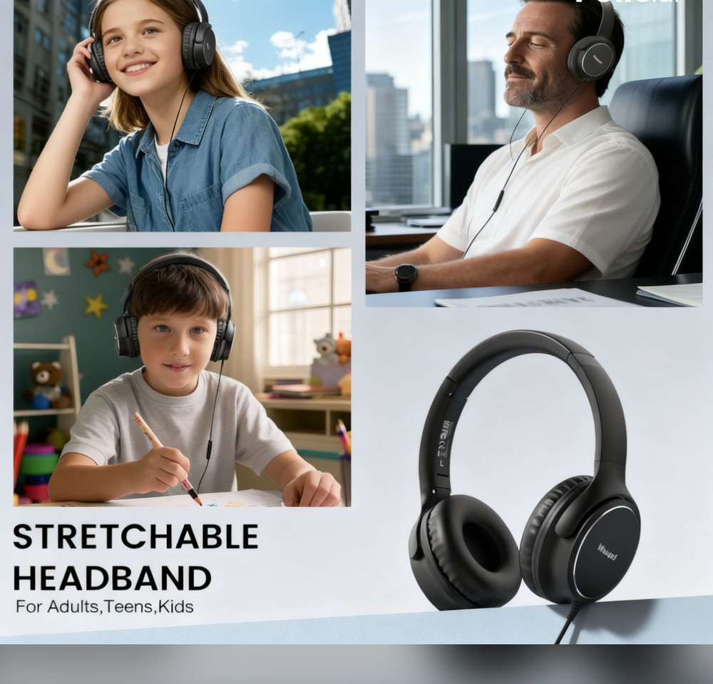 Wired Over-Ear USB-C Headphones with Microphone/Volume Control/Foldable/Adjustab