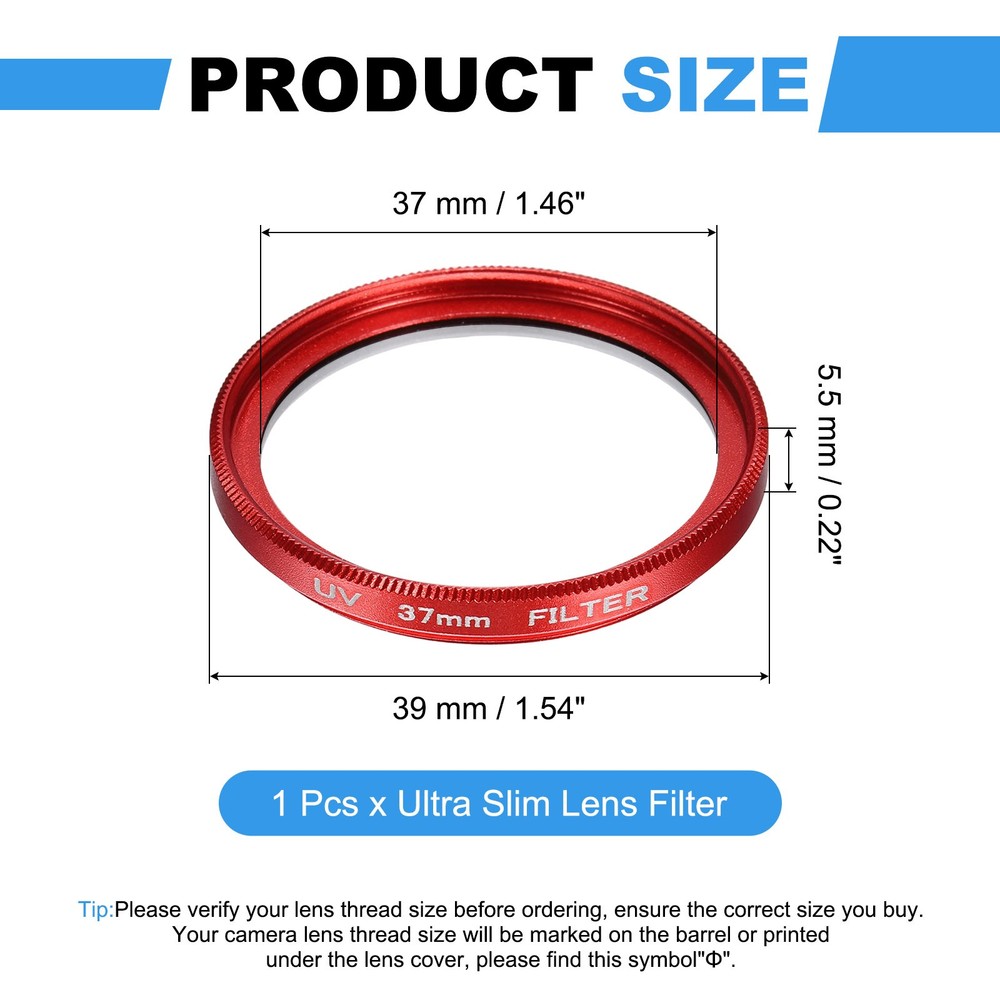 37mm Ultra Slim Lens Filter Multi Coating Camera Len Filter, Red