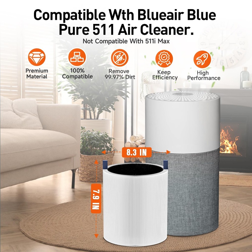 2 Pack Blue Pure 511 Filter Replacement Compatible With Blueair Blue Pure 511...