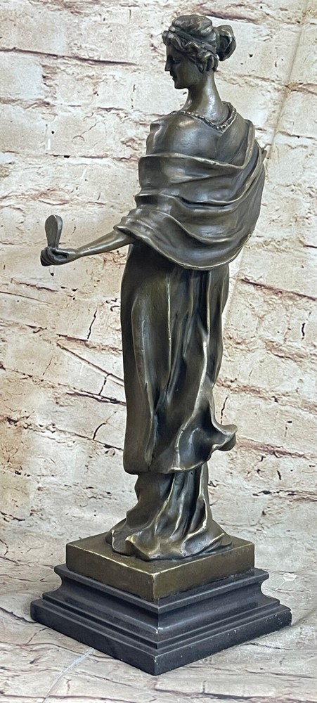 Signed Milo Victorian Lady 100% Solid Bronze Sculpture Marble Base Statue Decor