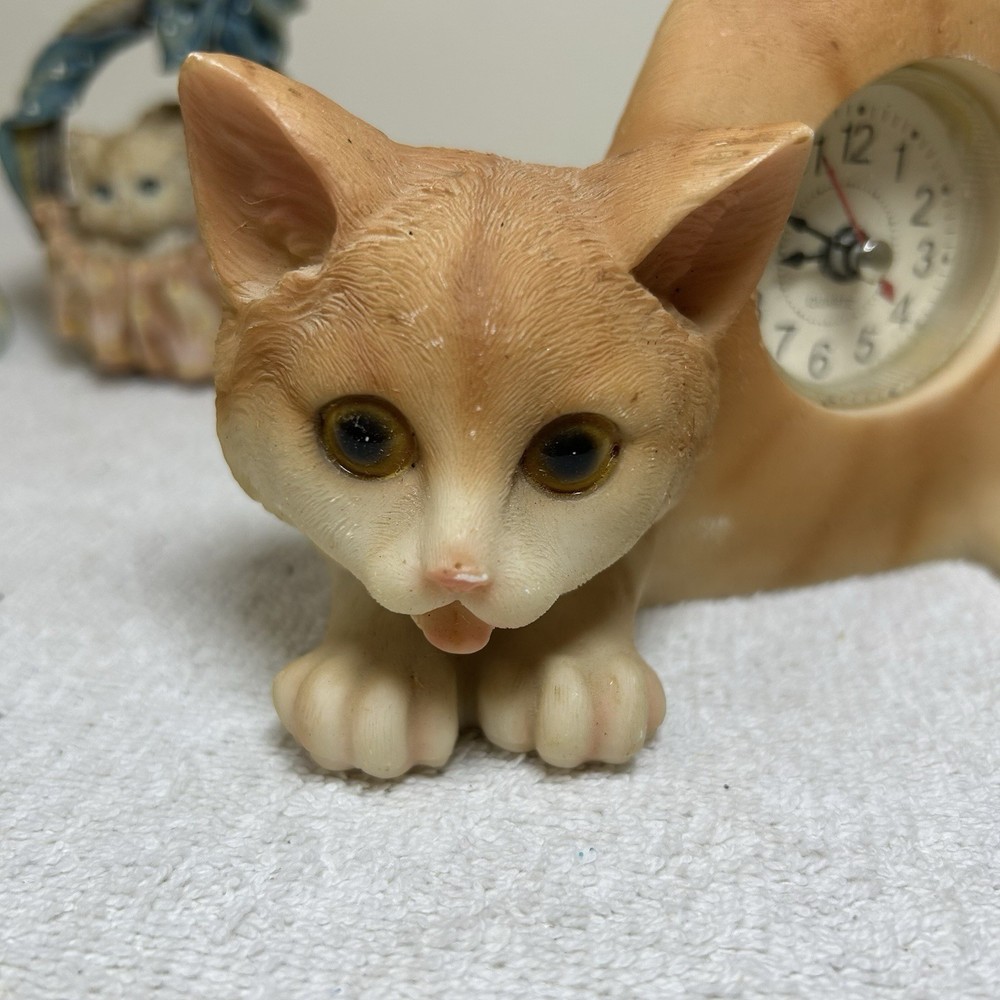 Orange Tabby Wagging Tails Cat Clock - 6"W x 5"H