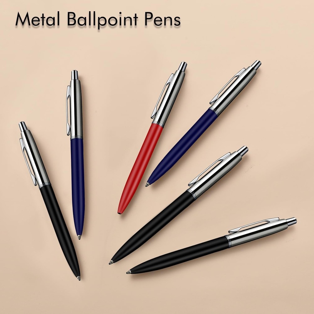Professional Metal Ballpoint Pens - 6 Pack With Extra Refills, Retractable