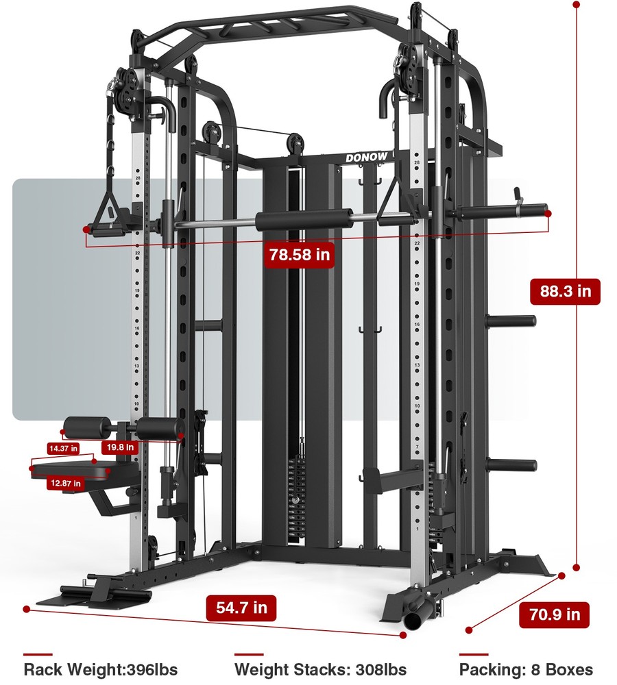 Smith Machine with Weight Stacks Multi Function Home Gym System Power Cage Rack