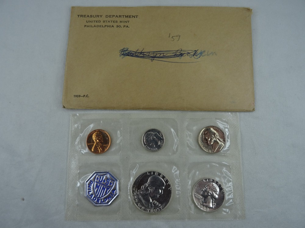 1959 Silver Proof Set US Mint OGP Envelope 90% Silver 5 Coins Franklin Half