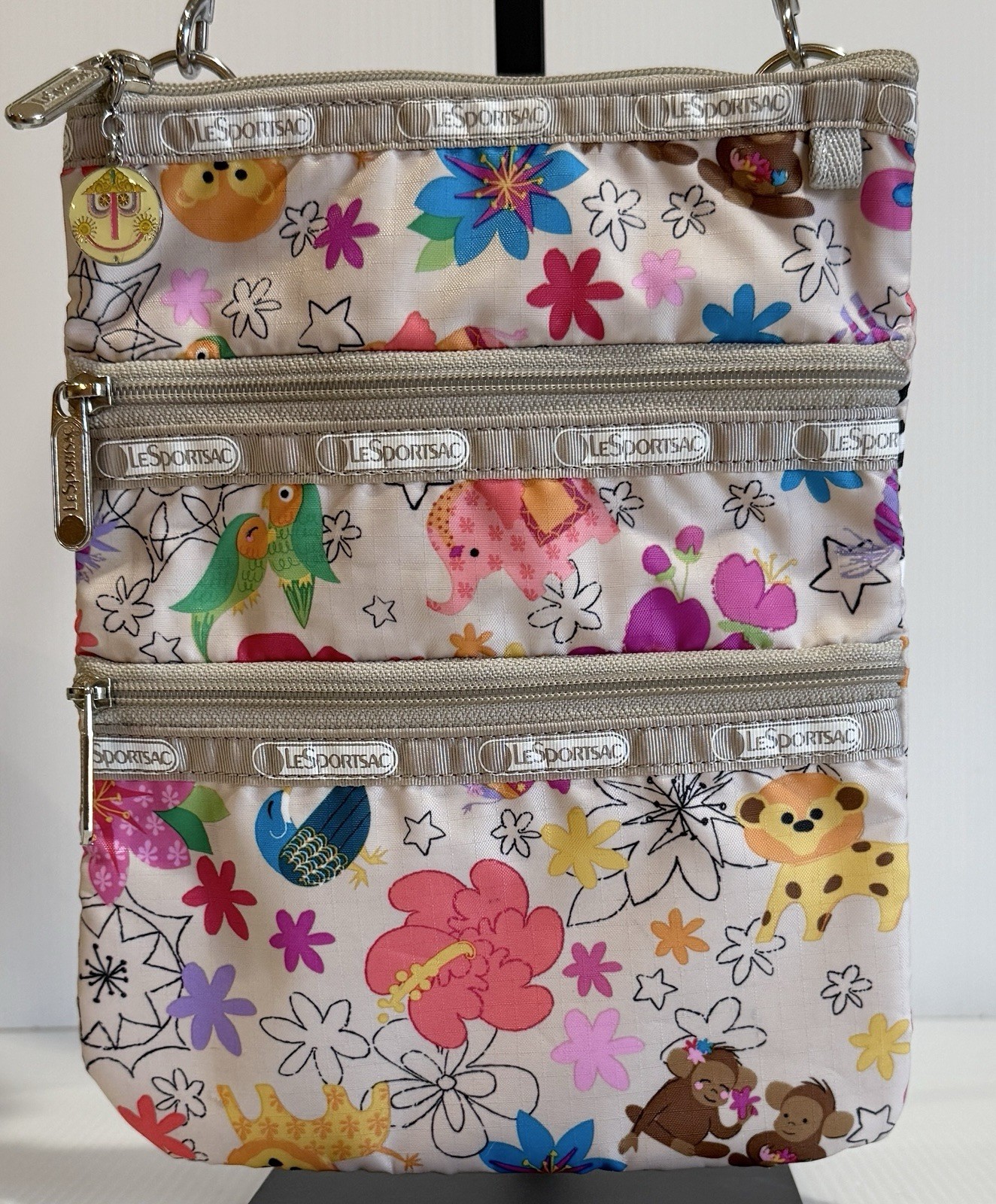 Disney LeSportsac It's A Small World Animal Print Zoo 3 ZIP Crossbody Bag