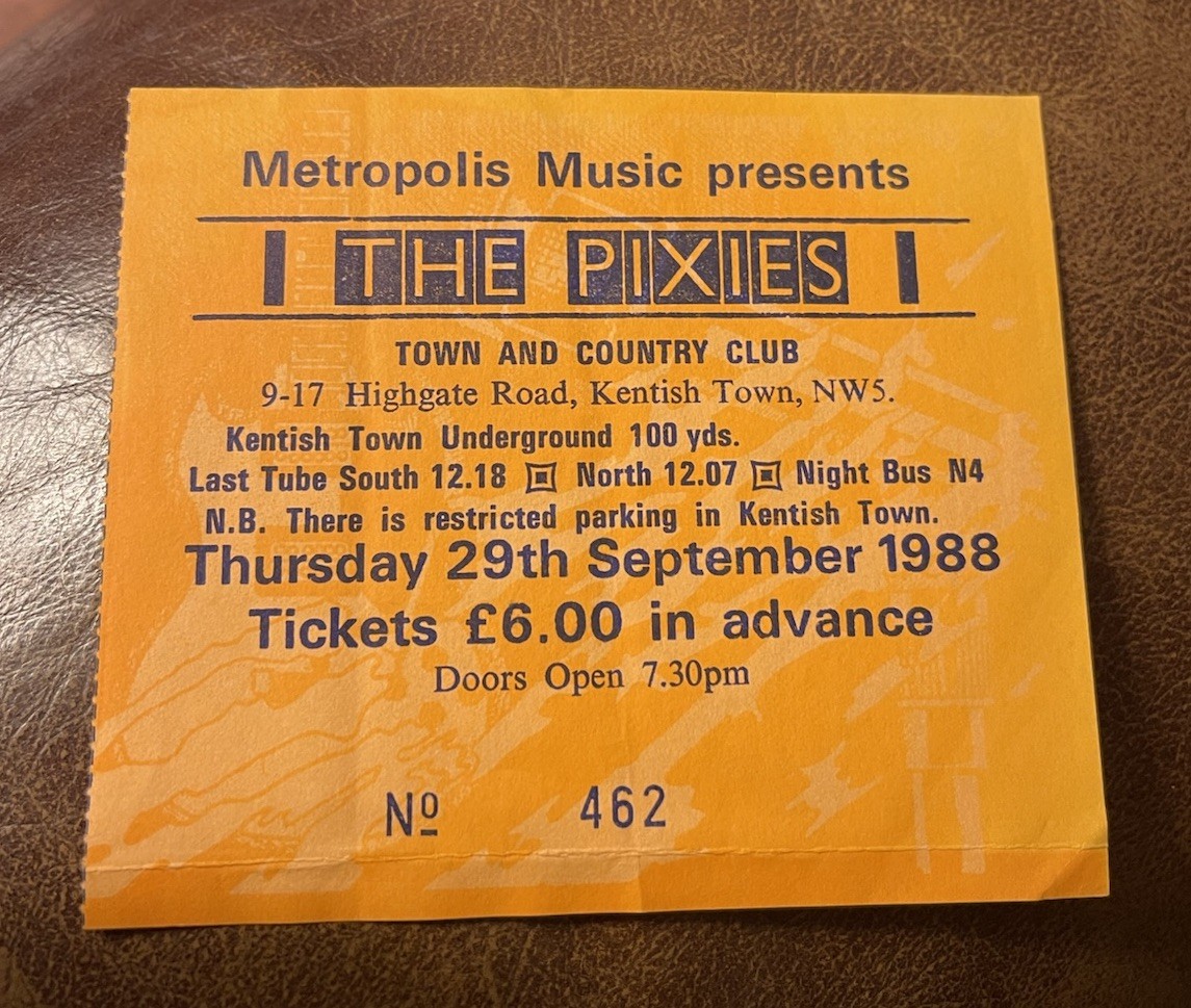 PIXIES/MY BLOODY VALENTINE RARE CONCERT TICKET STUB LONDON, ENGLAND 09/29/1988