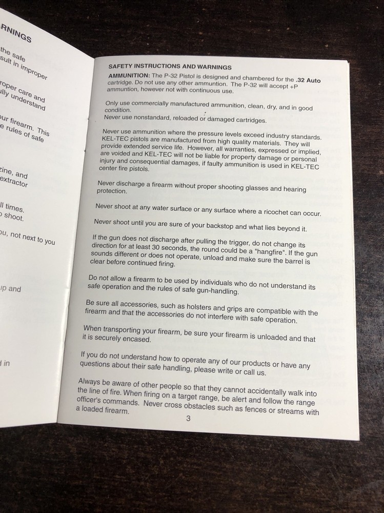 Instruction Manual Kel Tec P 32 Pistol