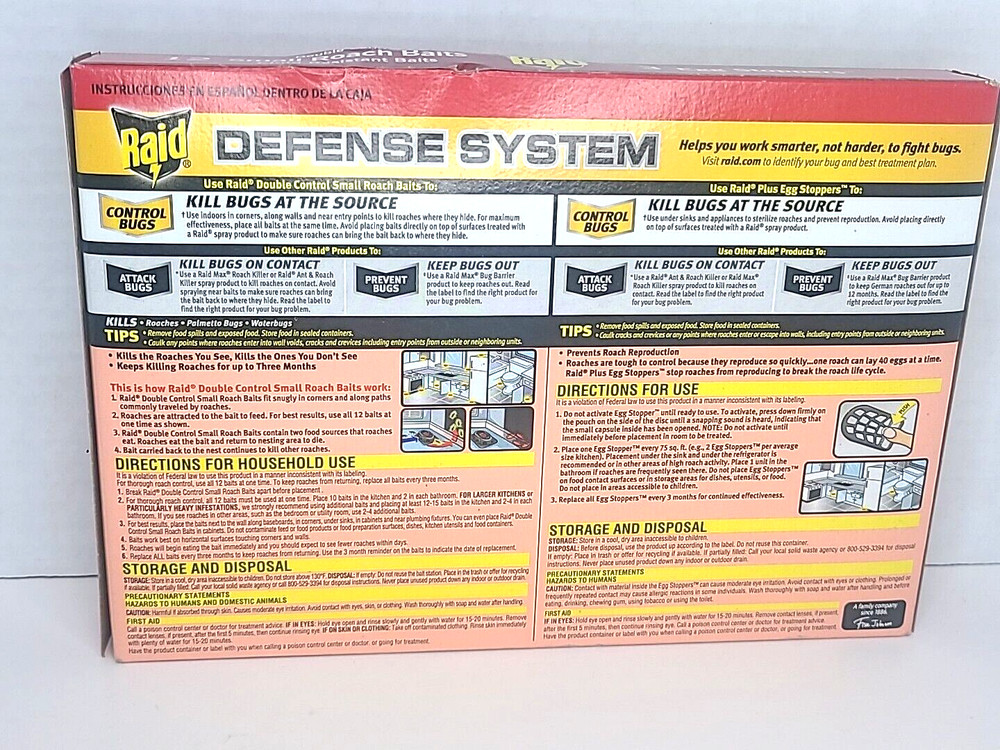 3 RAID Double Control Small Roach Baits 12 Ct Defense System Kills For 3 Months
