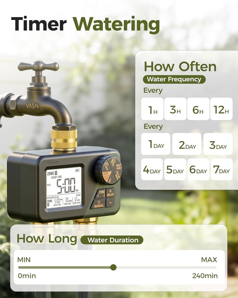 Brass Sprinkler Timer 2 Zone Waterproof Programmable Garden Irrigation