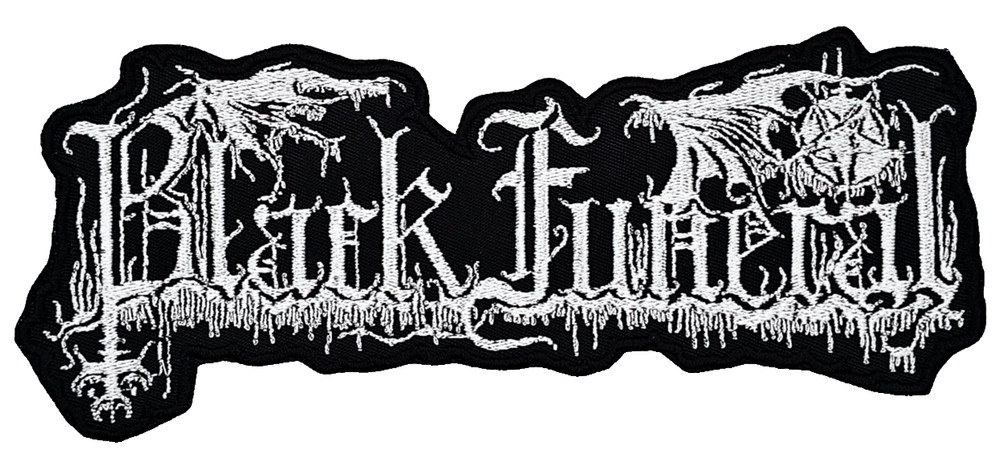BLACK FUNERAL WHITE LOGO (shaped border) EMBROIDERED PATCH