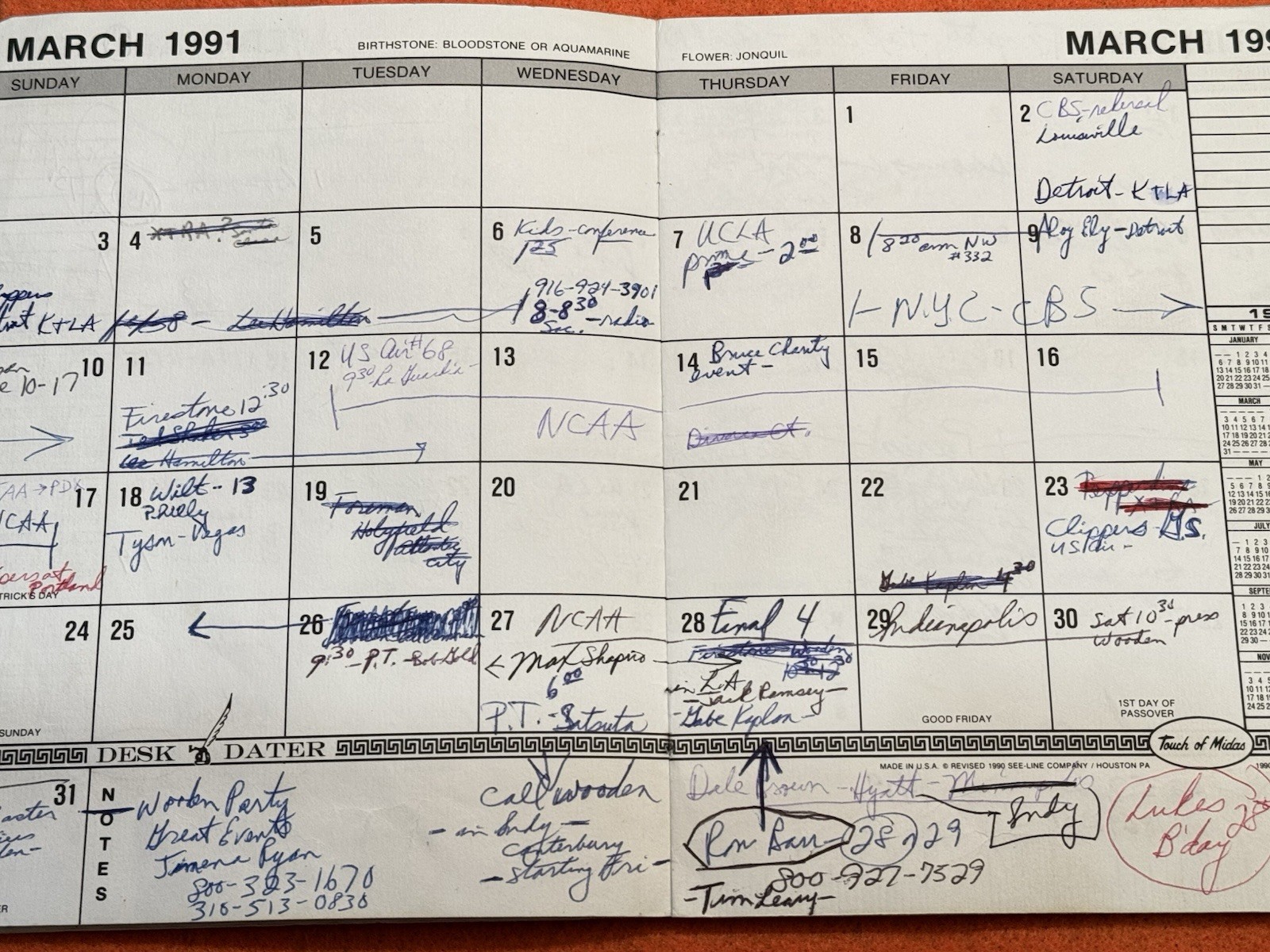 Bill Walton Personally Owned & Signed 1990-1991 Desk Calendar NBA NCAA