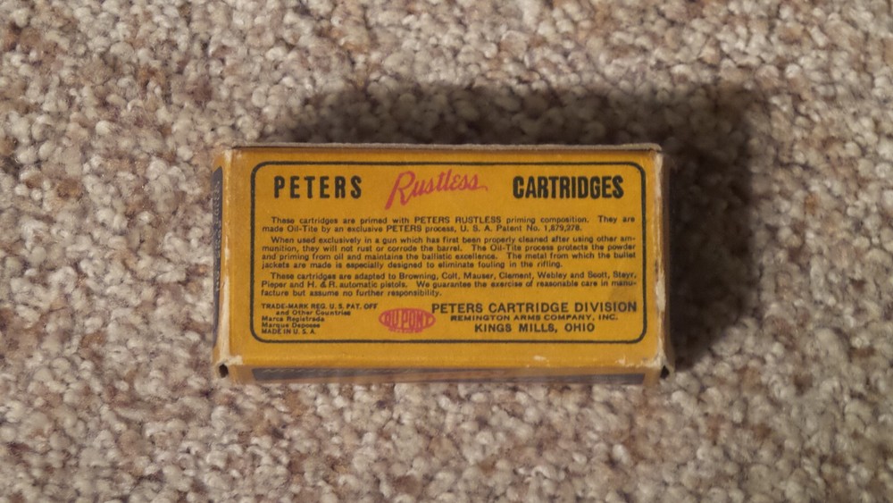 Vintage Peters Rustless .25 Colt Automatic Center Fire Ammo Shell Box Empty