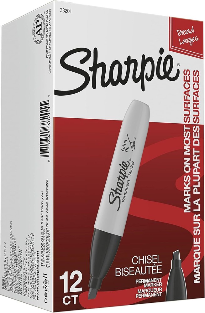SHARPIE Permanent Markers, Chisel Tip, Black, 12 Count