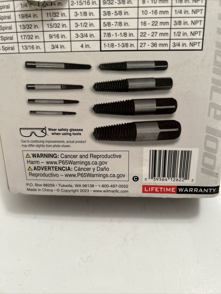 Performance Tool W2968 8 Piece Screw Extractor Set, New