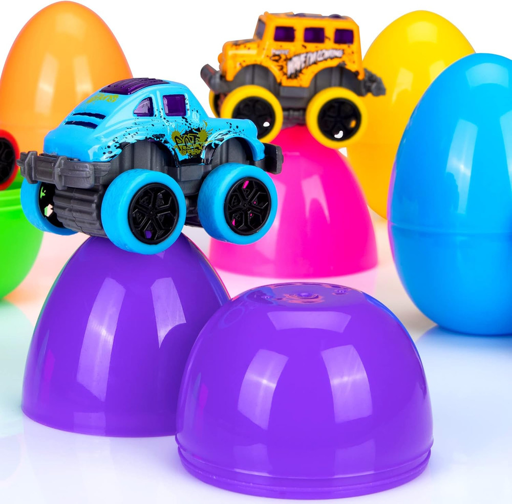 12 Pcs Easter Eggs Filled with Pull Back Cars, Easter Egg Prefilled with Trucks