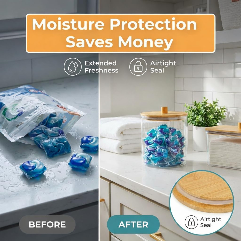 Laundry Pods Containers for Organizing Dryer Sheet Holder & Laundry Jars with...