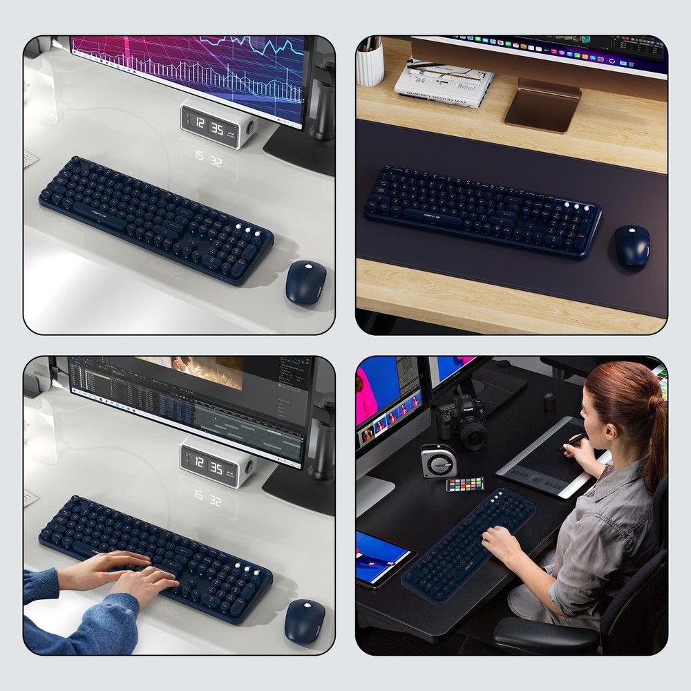 Wireless Keyboard Mouse Combo Switch Button 2.4GHz Cordless Typewriter Blue