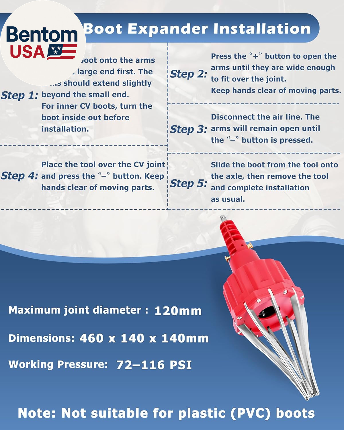 Pneumatic Air Power CV Joint Boot Expander Install Installation Removal Tool for