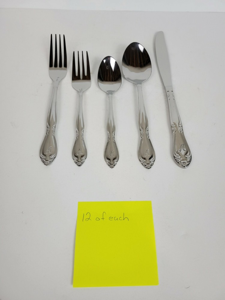 Alcove 66 Pc. Rose Monogram A Flatware Set