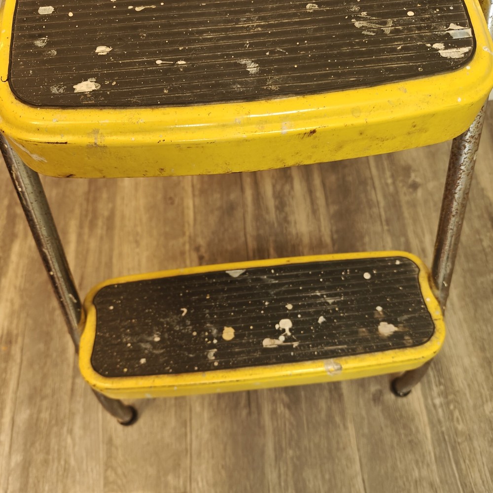 Vintage Chippy Yellow Cosco Folding 2 Step Stool