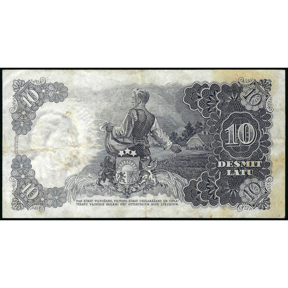 10 Latu, Latvia, 1939 (VF), Pick 29d