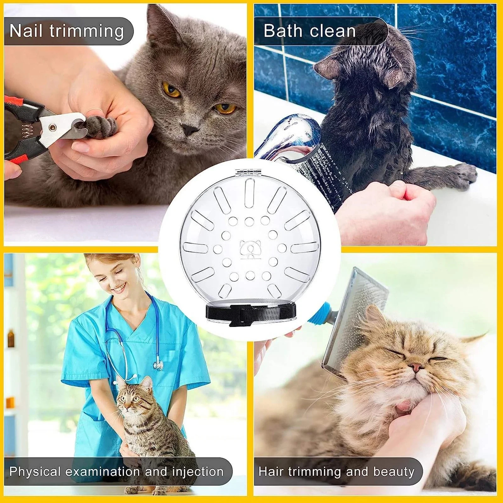 🔥Cat Muzzle for Grooming Adjustable Hood Transparent Cat Helmet AntiBite Muzzle