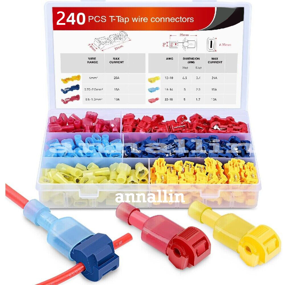 240/60psc T-Taps Wire Terminal Connectors Insulated Quick Splice Combo Kit