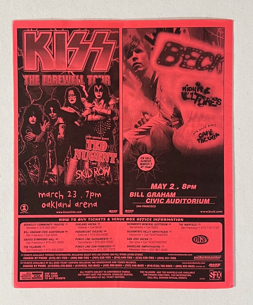 KISS, Beck, Britany Spears, George Clinton Bill Graham Presents 2000 handbill