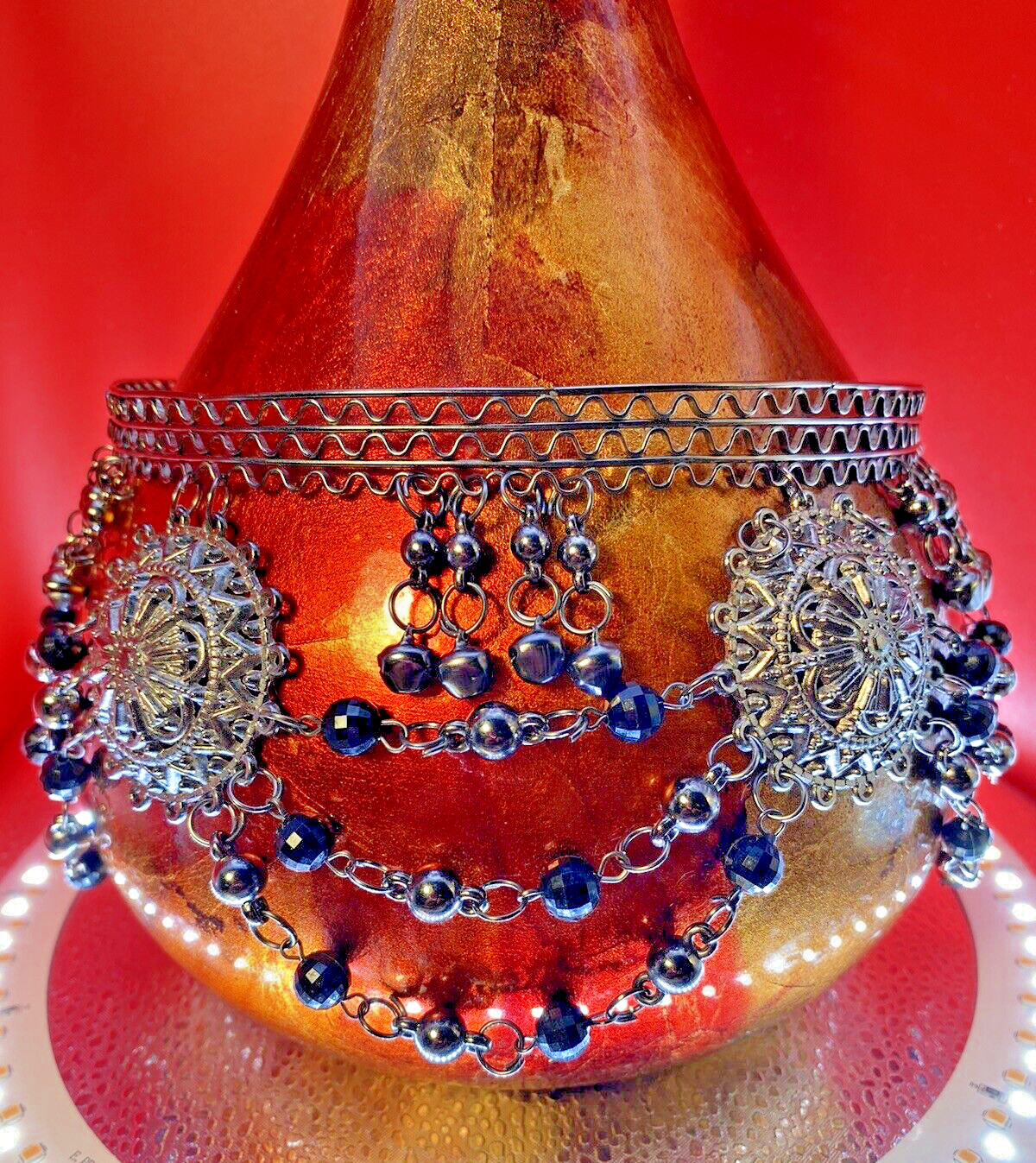 Indian Beaded Crown Vintage Art Piece Draped Beads "Anushka" Be Queen.