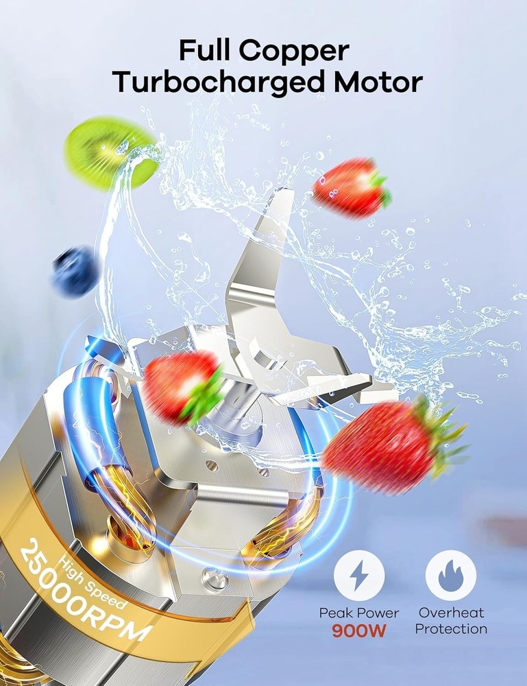 Compact 900W Personal Blender for Smoothies - Includes Nutritious Recipes