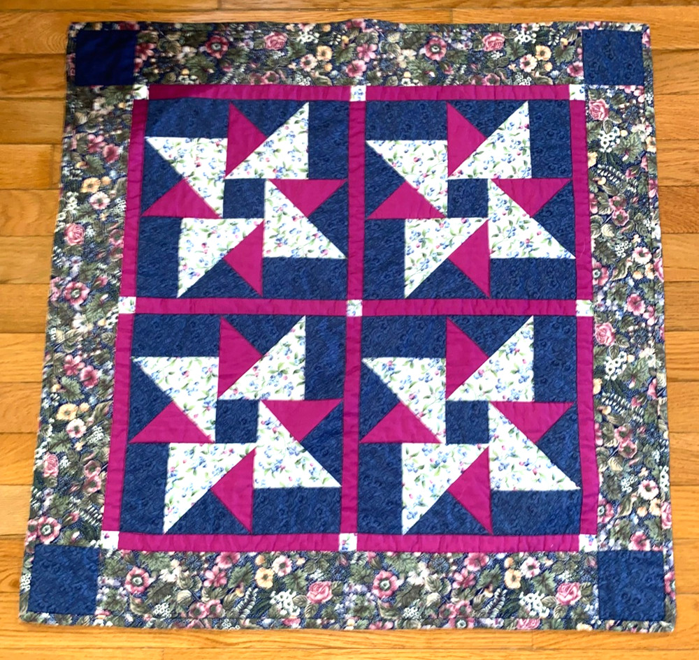 Quilted Patchwork Pinwheel Lap Quilt, Wall Hanging or Table Topper