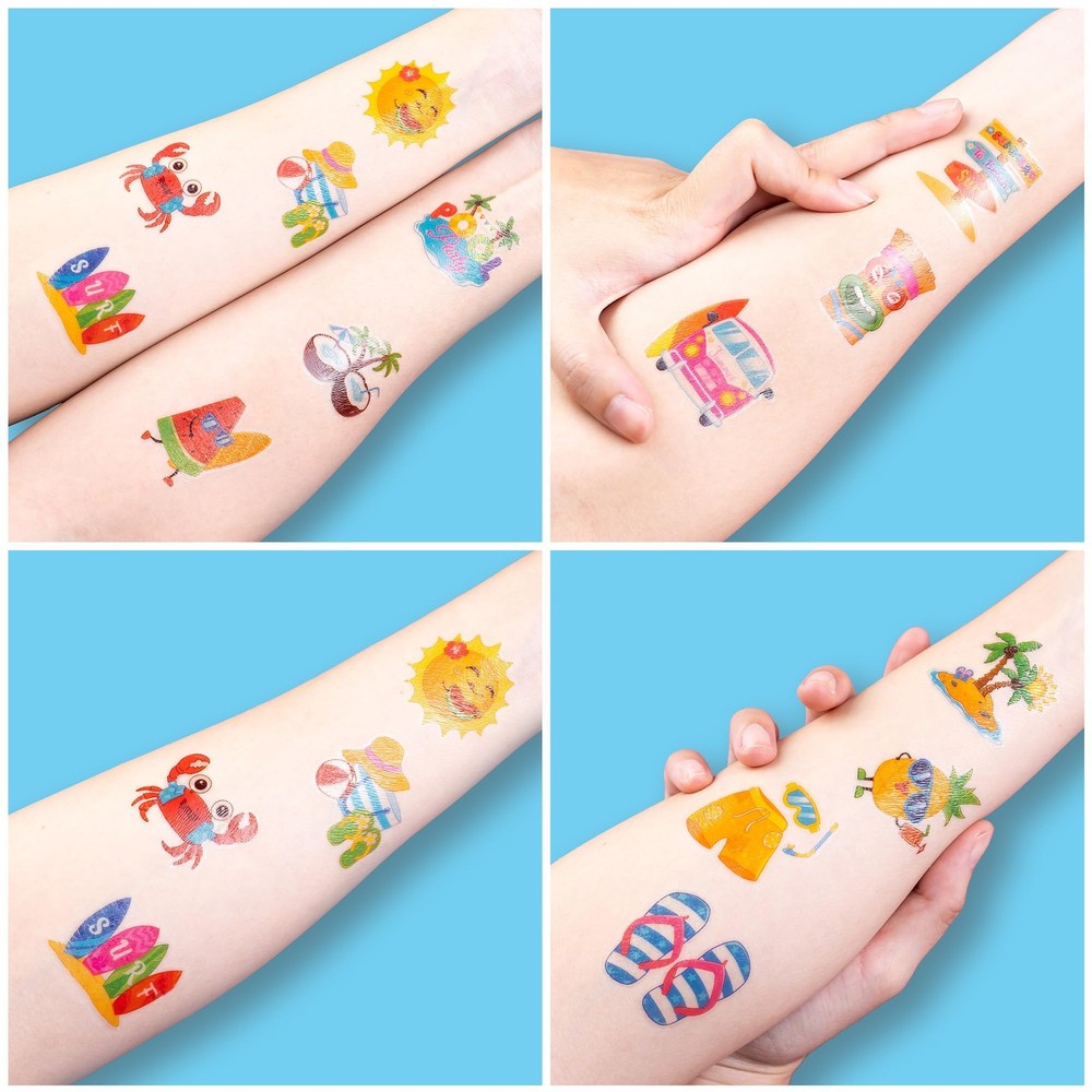 96 PCS Hello Summer Beach Pool Hawaiian Pre-Cut Temporary Medium, Multiple