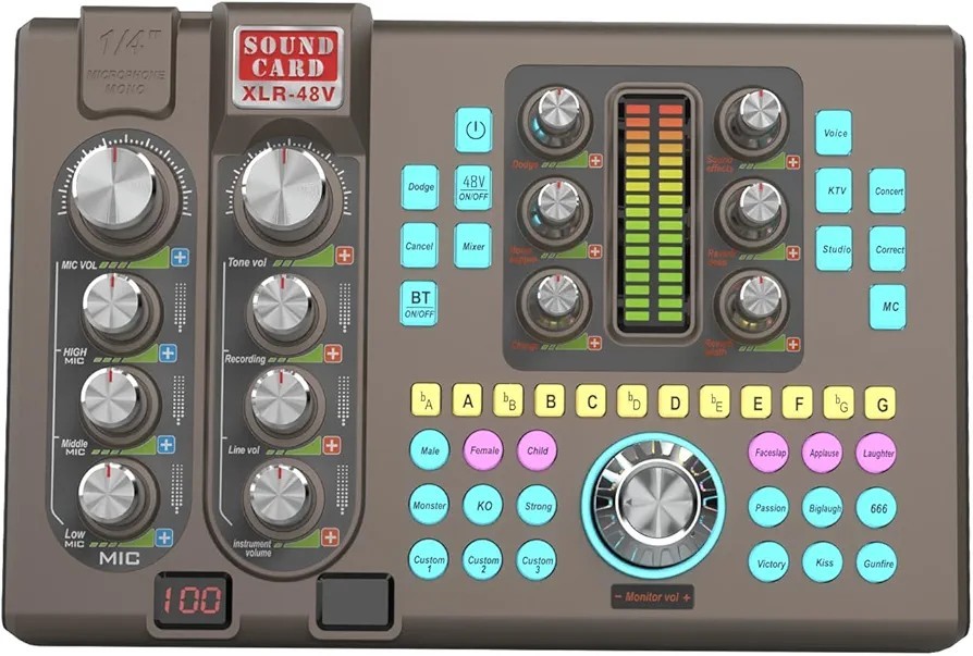 NEW Audio Interface with 48V Phantom Power Customizable Sounds Built In Battery