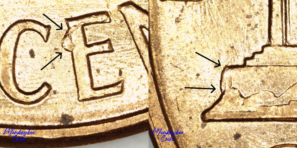 1960 D Lincoln Memorial Cent - Abnormal Reverse Die Chip - Rare Error Coin- BU