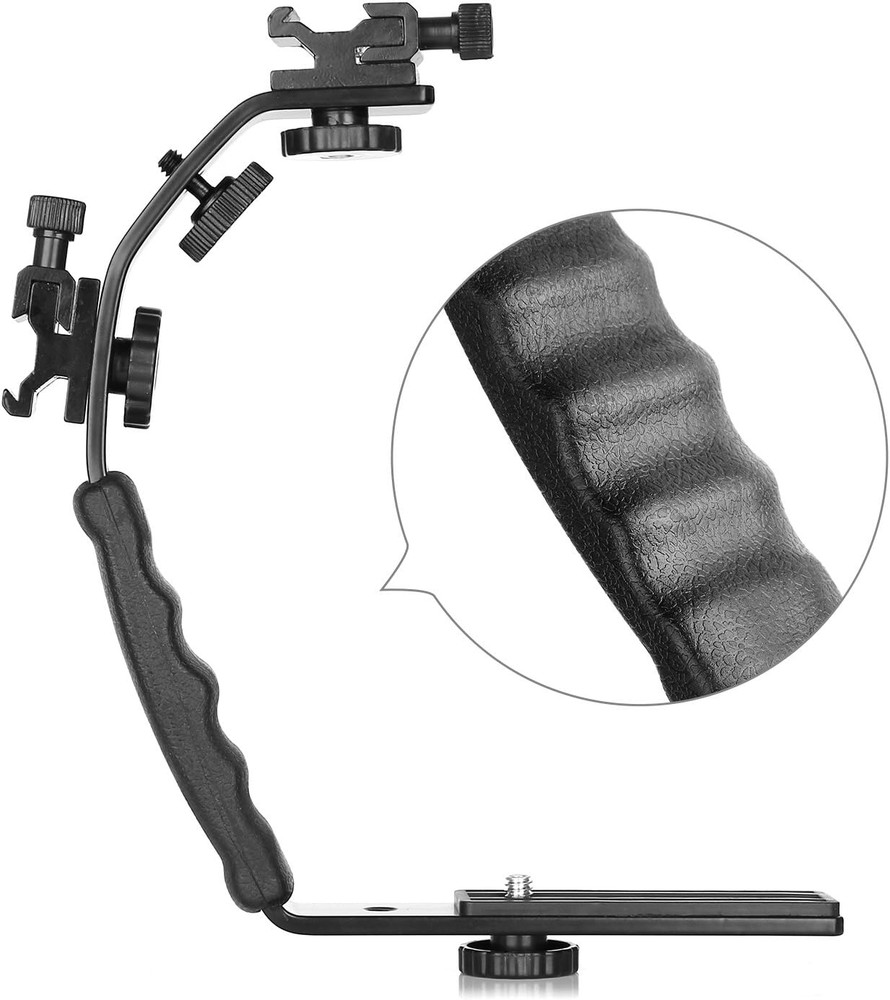 Camera L Bracket Mount Video Grip L-Bracket with Dual Flash Cold Shoe Mount 1/4'