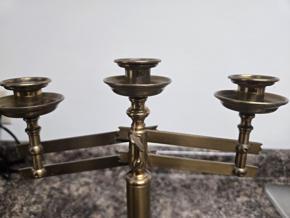 Candelabra-Three-Light Candelabra - Adjustable 16'' High, Brass, Round Base