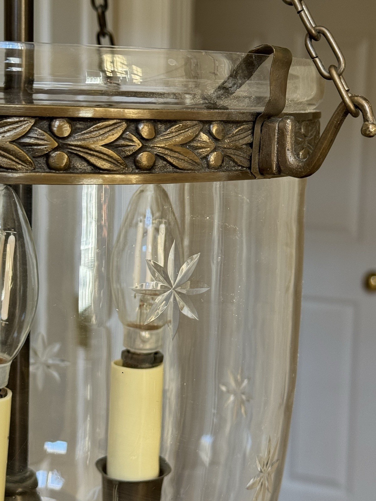Vintage Bell Jar Lantern Etched Stars 3 Light Chandelier Ceiling Light