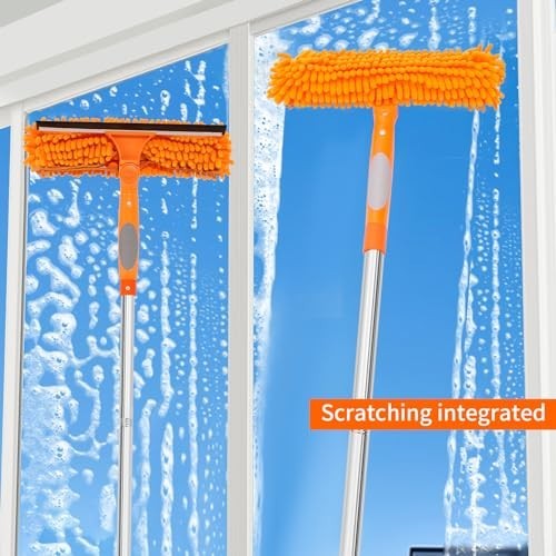72" Window Squeegee Cleaning Kit with Extension Pole, 3-in-1 Tool, Rotatable Hea