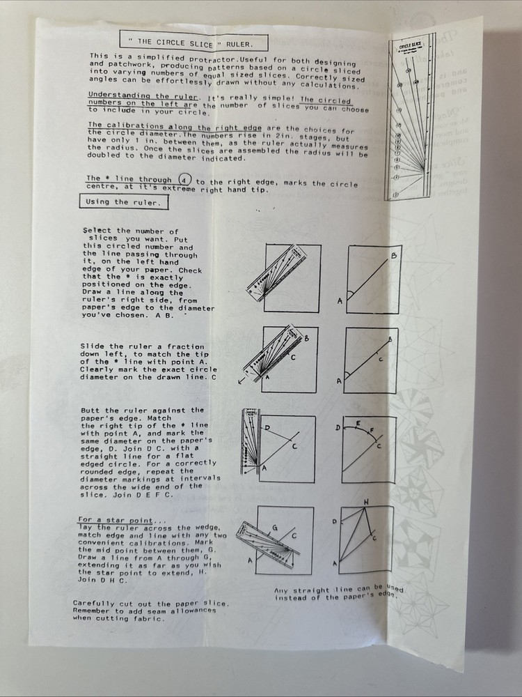 The Circle Slice Ruler For Quilting, With Instructions