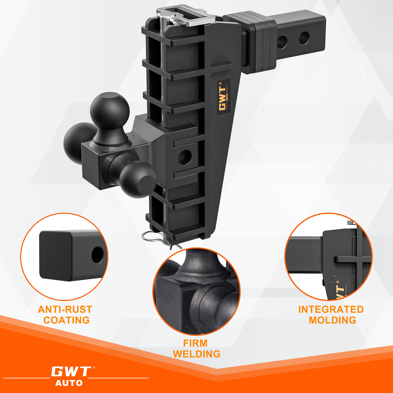 2'' Receiver Adjustable Trailer Hitch 8'' Drop Tow Hitch Tri-Ball Truck Hitch