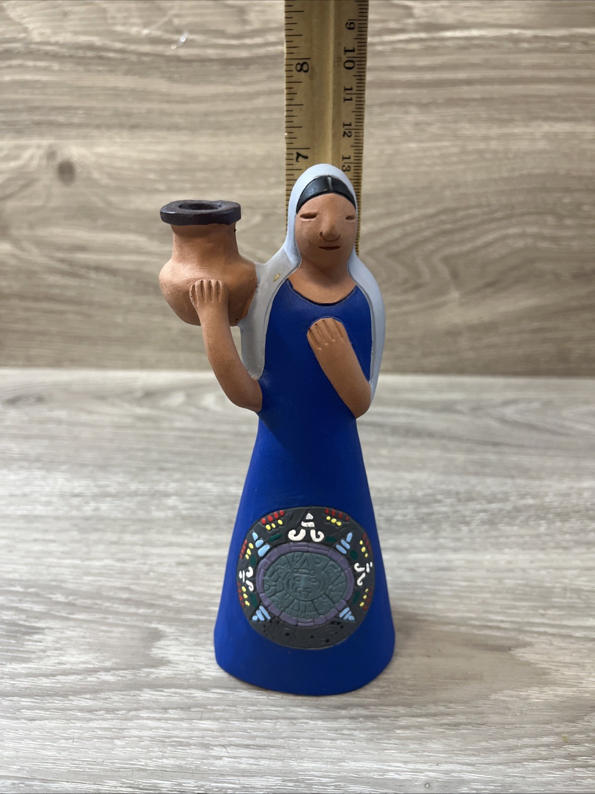 Myan/Mexican terracotta clay sculpture 7” Tall Women